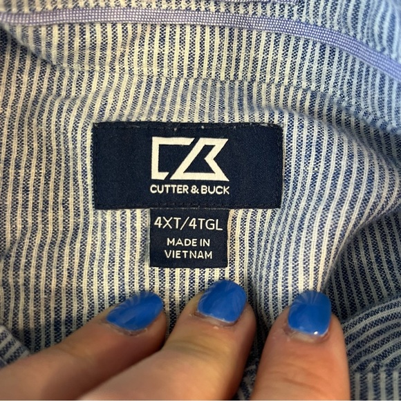 Cutter & Buck blue white striped button down short sleeve shirt size 4XL - Picture 3 of 8
